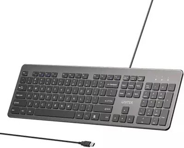 Unitek SlimTap Ενσύρματο Πληκτρολόγιο Γραφείου, USB-A, Λεπτό, Γκρι