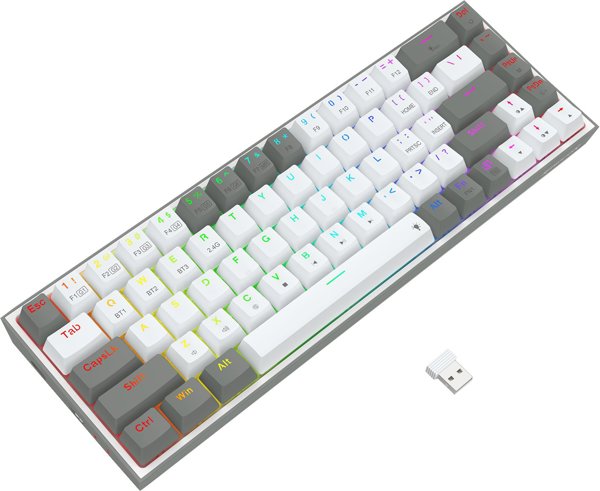 Redragon K631 RGB Castor Pro Ασύρματο Μηχανικό Πληκτρολόγιο USB/RF/Bluetooth, Λευκό/Γκρι