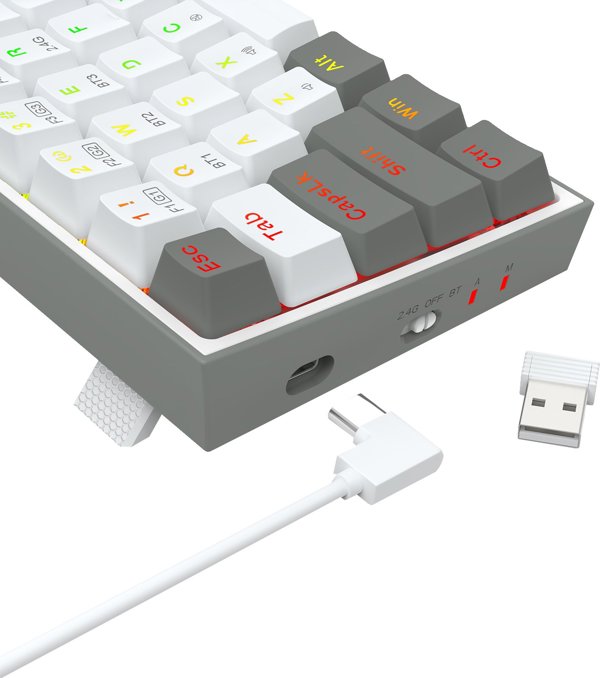Redragon K631 RGB Castor Pro Ασύρματο Μηχανικό Πληκτρολόγιο USB/RF/Bluetooth, Λευκό/Γκρι
