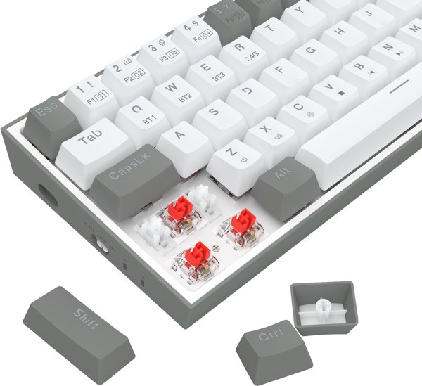 Redragon K631 RGB Castor Pro Ασύρματο Μηχανικό Πληκτρολόγιο USB/RF/Bluetooth, Λευκό/Γκρι