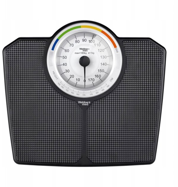 Klasyczna Waga Lazienkowa MECHANICZNA Analogowa do 180 KG CZARNA WEBBER BMI