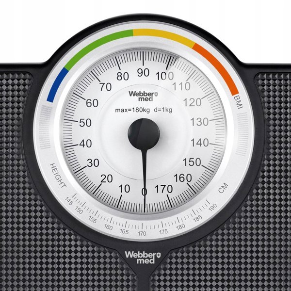 Klasyczna Waga Lazienkowa MECHANICZNA Analogowa do 180 KG CZARNA WEBBER BMI