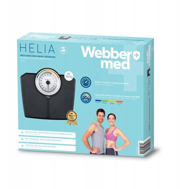 Klasyczna Waga Lazienkowa MECHANICZNA Analogowa do 180 KG CZARNA WEBBER BMI