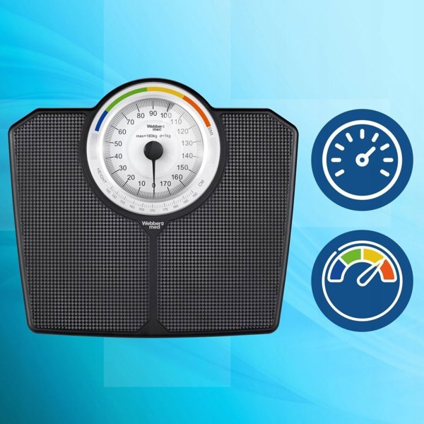 Klasyczna Waga Lazienkowa MECHANICZNA Analogowa do 180 KG CZARNA WEBBER BMI