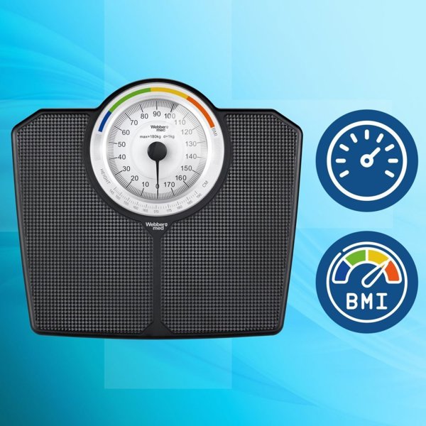 Klasyczna Waga Lazienkowa MECHANICZNA Analogowa do 180 KG CZARNA WEBBER BMI