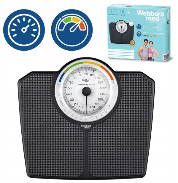 Klasyczna Waga Lazienkowa MECHANICZNA Analogowa do 180 KG CZARNA WEBBER BMI