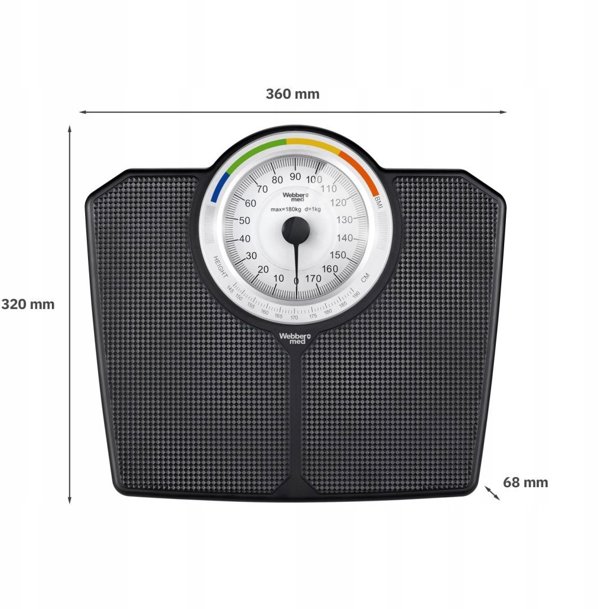 Klasyczna Waga Lazienkowa MECHANICZNA Analogowa do 180 KG CZARNA WEBBER BMI
