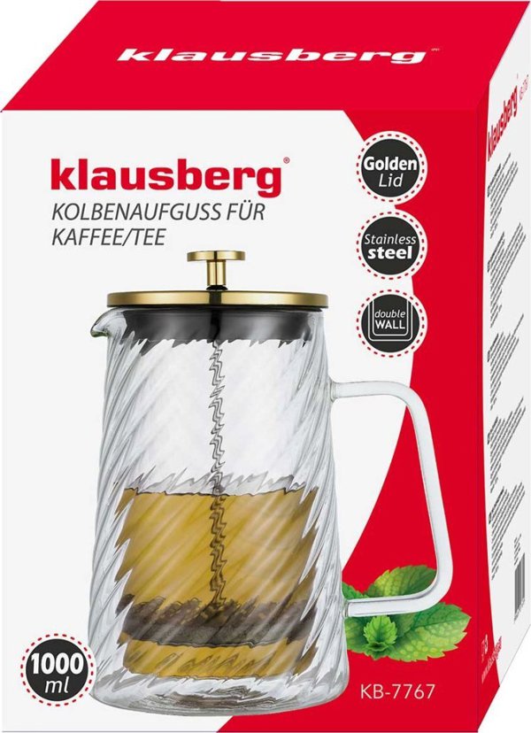 Klausberg KB-7767 Γαλλική Πρέσα Καφέ & Τσαγιού, Θερμική Καφετιέρα 1000ml