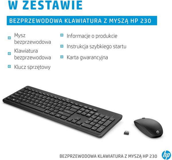 Klawiatura + mysz HP 230 Wireless Mouse and Keyboard Combo (18H24AA), Finnish