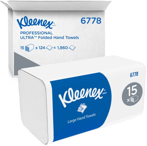 Kleenex Χαρτοπετσέτες V-Fold, 2 Στρώσεων από Κυτταρίνη, 1860 Τεμάχια (15 Πακέτα x 124 Τεμάχια)