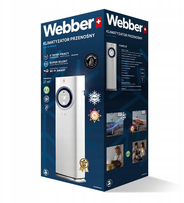 Φορητό ήσυχο κλιματιστικό 3 σε 1 Webber 1,7kW WiFi Αντλία θερμότητας θέρμανση