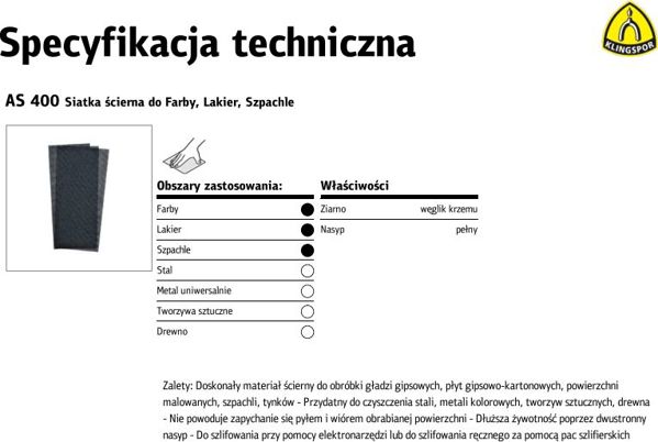 Klingspor Siatka scierna AS400 gr. 40 50 τεμάχια 115x280mm