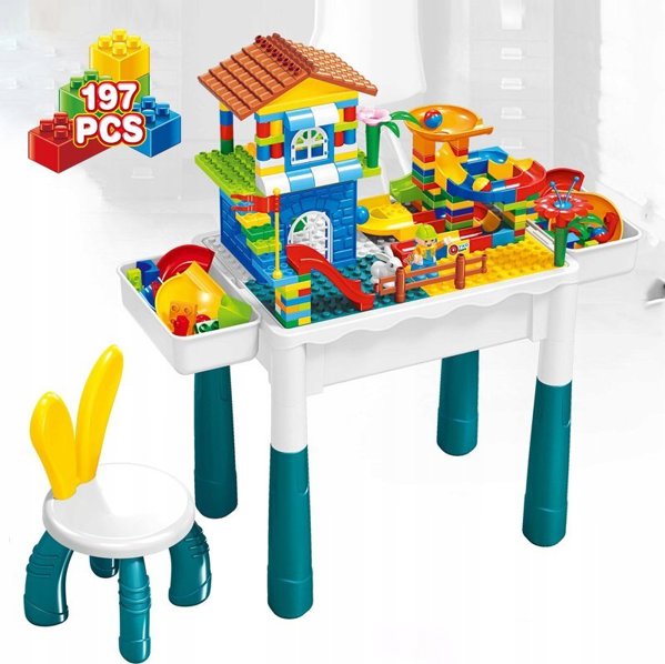 LeanToys Σετ Δομικά Τουβλάκια 197 Τεμαχίων με Παιδικό Τραπεζάκι και Καρεκλάκι