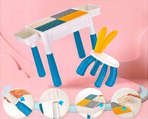 LeanToys Σετ Δομικά Τουβλάκια 197 Τεμαχίων με Παιδικό Τραπεζάκι και Καρεκλάκι