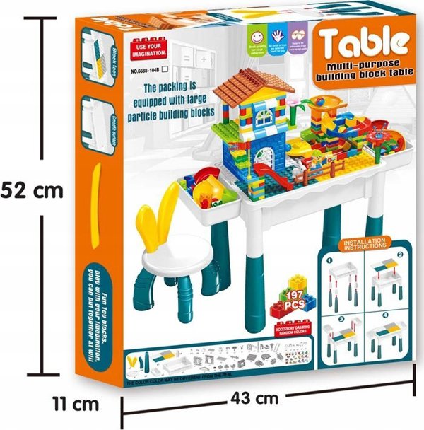 LeanToys Σετ Δομικά Τουβλάκια 197 Τεμαχίων με Παιδικό Τραπεζάκι και Καρεκλάκι