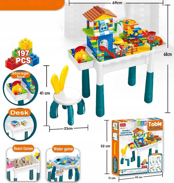 LeanToys Σετ Δομικά Τουβλάκια 197 Τεμαχίων με Παιδικό Τραπεζάκι και Καρεκλάκι