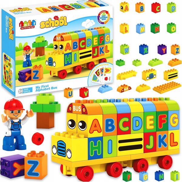 Klocki konstrukcyjne autobus edukacyjny literki 53 elementy