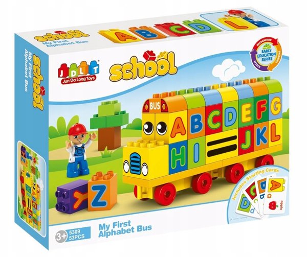 Klocki konstrukcyjne autobus edukacyjny literki 53 elementy