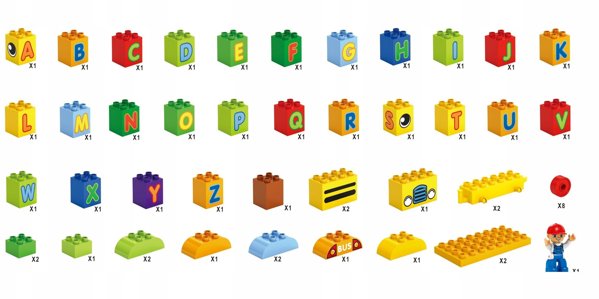 Klocki konstrukcyjne autobus edukacyjny literki 53 elementy