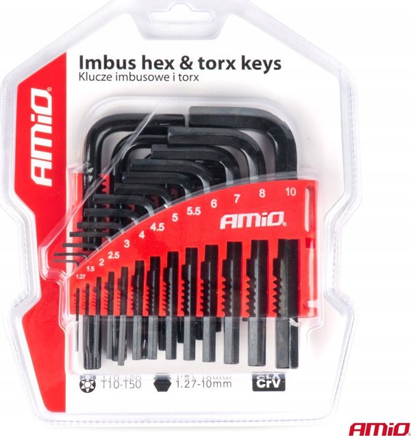 Κλειδιά Allen hex torx crv imbusy σετ μαύρα 22 τεμ. amio-04297