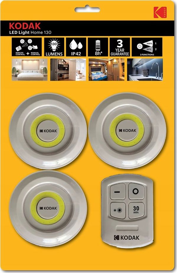 Kodak Home 130 Ασύρματες Λάμπες LED με Τηλεχειριστήριο & Χρονοδιακόπτη - Σετ 3 Τεμαχίων