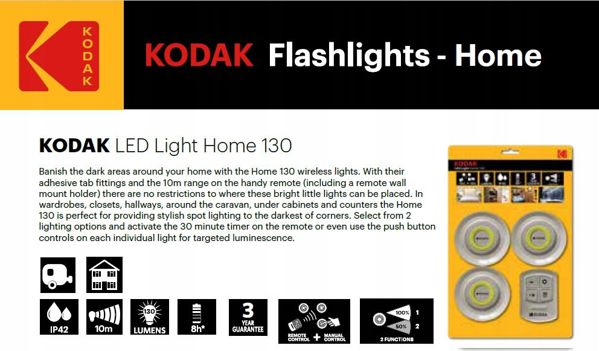 Kodak Home 130 Ασύρματες Λάμπες LED με Τηλεχειριστήριο & Χρονοδιακόπτη - Σετ 3 Τεμαχίων