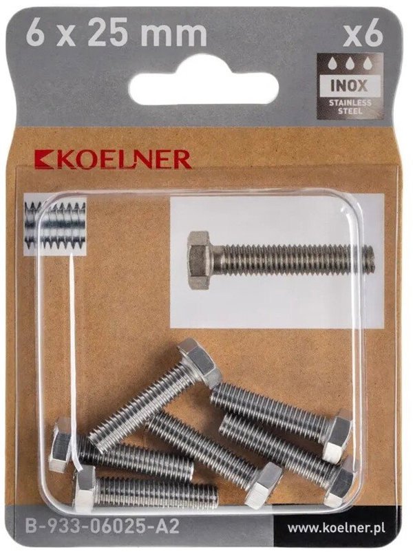 Koelner Βίδα DIN 933 6x25mm A2 Ολικού Σπειρώματος