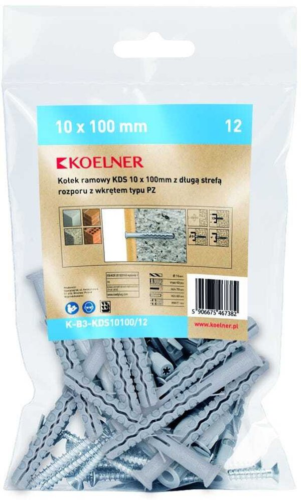 Koelner Rawlplug Καρφί πλαίσιο KDS 10 x 100mm με μακρύ ζώνη διάτρησης και βίδα τύπου PZ