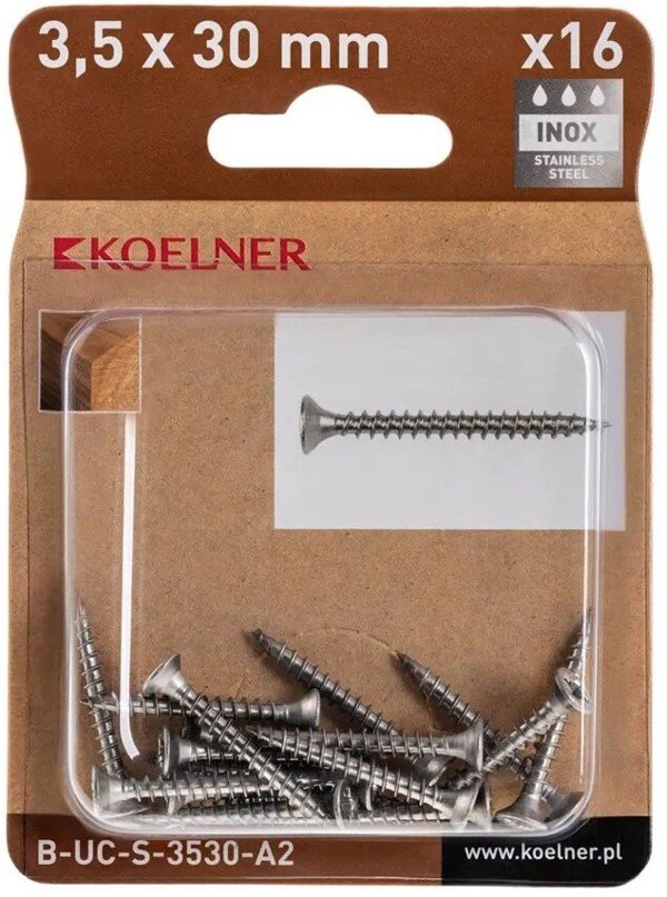 Koelner/Rawlplug Ανοξείδωτη βίδα UNI 3,5x30, 16 τεμάχια