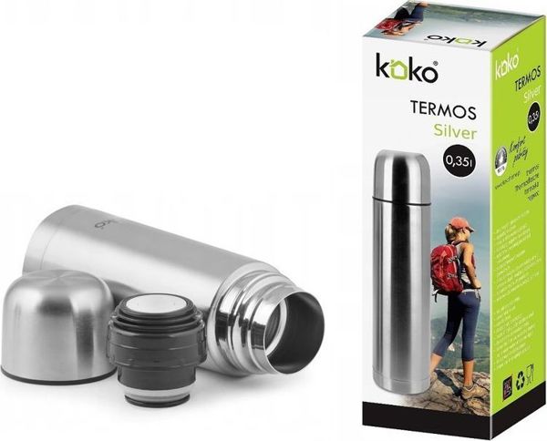KOKO Θερμός Τουριστικός KO-6408, 0.35L, Ασημί, Διατήρηση Θερμότητας 8 Ώρες