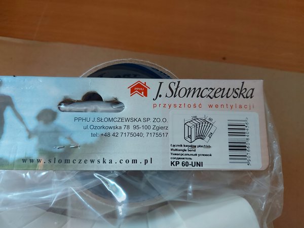 Kolano wielokatowe 204x60mm biale KP60-UNI
