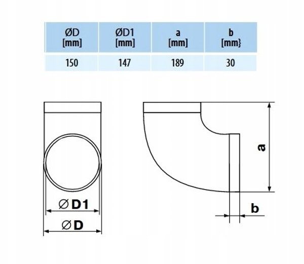 Kolano kanalu okraglego 90 stopni fi 150mm KO150-90
