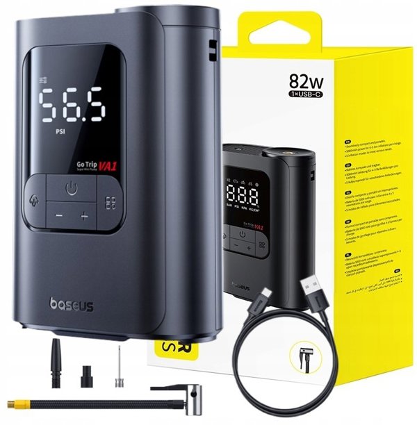 Kompresor bezprzewodowy Baseus GoTrip VA1 Super Mini z 3 koncowkami - czarny