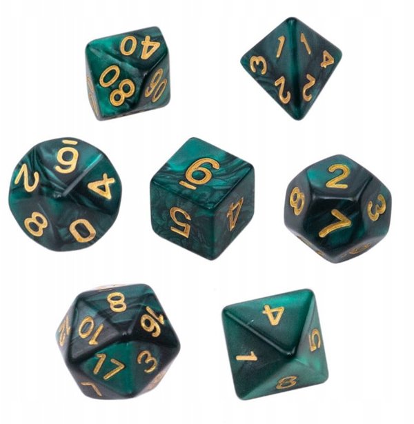 Rebel Σετ Ζάρια RPG Perlowe - Σκούρο Πράσινο, 7 Τεμάχια