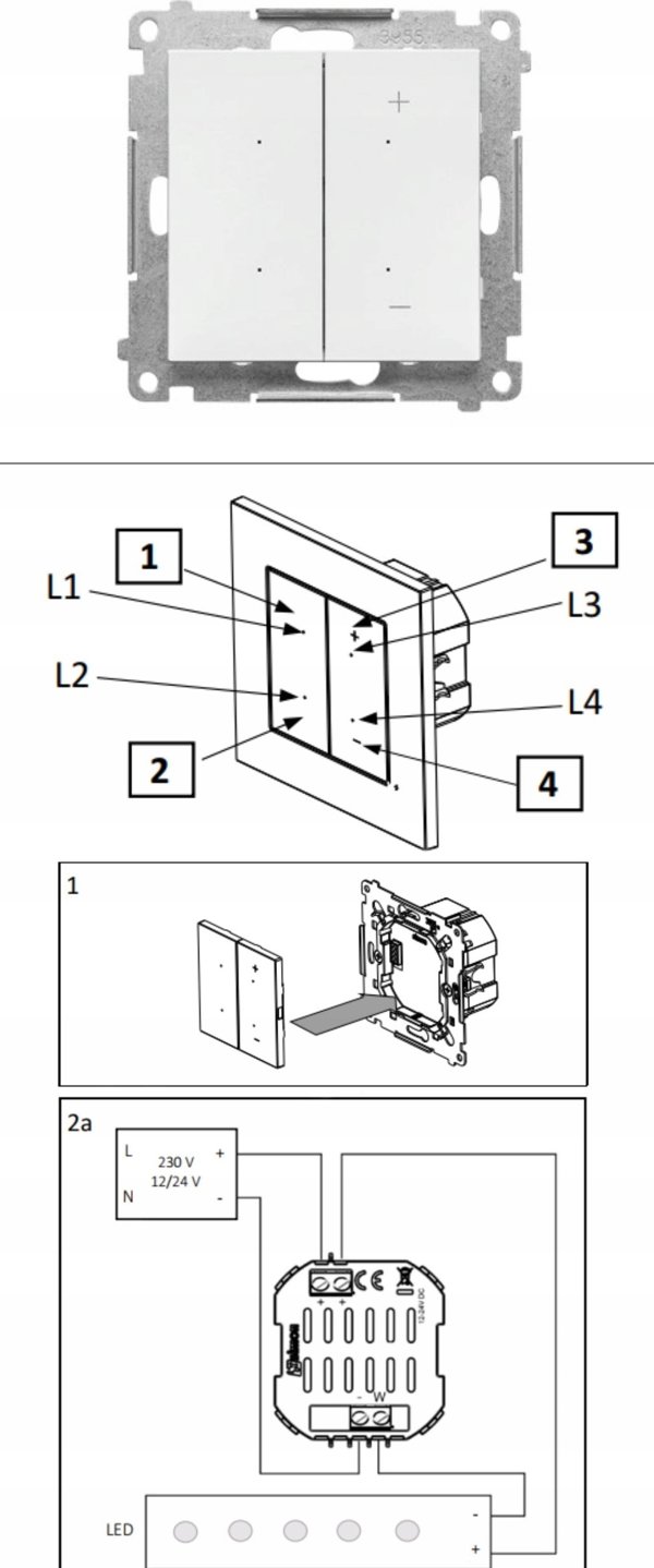 Ρυθμιστής φωτισμού Kontakt-Simon 55 TESW1W.01/111 DIMMER W για ταινίες LED, με έλεγχο μέσω smartphone, λευκό ματ