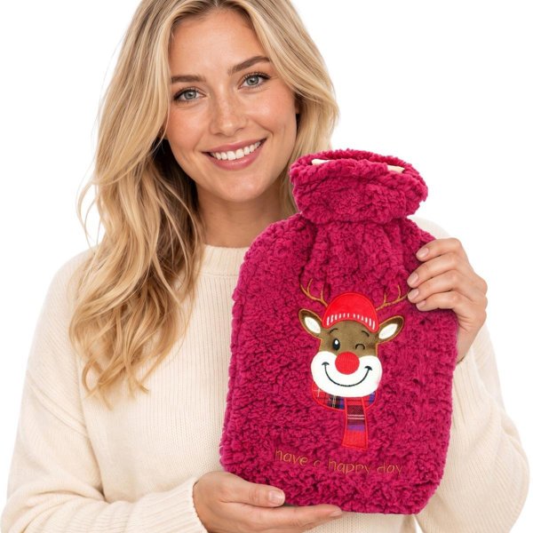 Koopman Termofor gumowy XMAS 1,75L usmiechnięty renifer czerwony