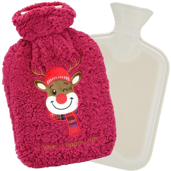 Koopman Termofor gumowy XMAS 1,75L usmiechnięty renifer czerwony