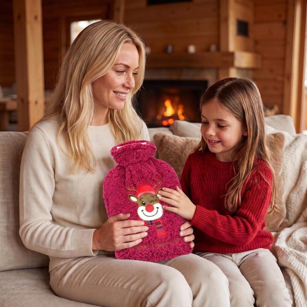 Koopman Termofor gumowy XMAS 1,75L usmiechnięty renifer czerwony