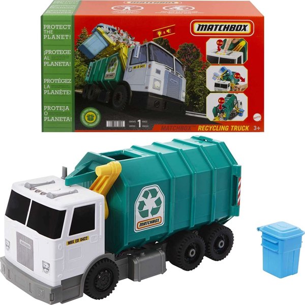 Kosz na smieci Mattel Matchbox duza smieciarka do recyklingu swiatlo/dzwiek kosz na smieci