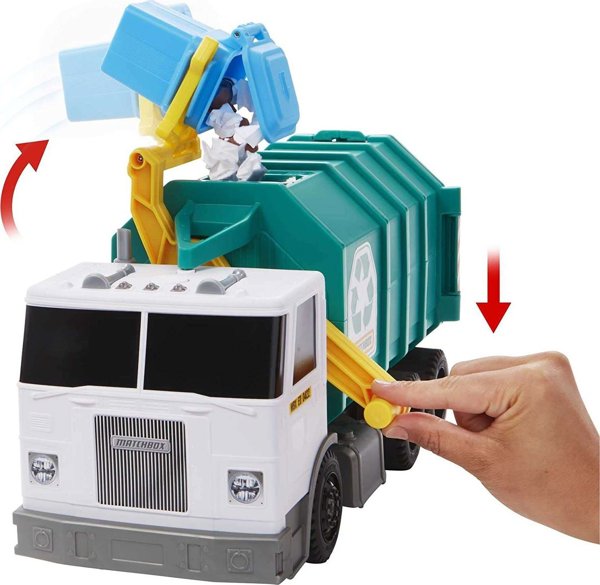 Kosz na smieci Mattel Matchbox duza smieciarka do recyklingu swiatlo/dzwiek kosz na smieci