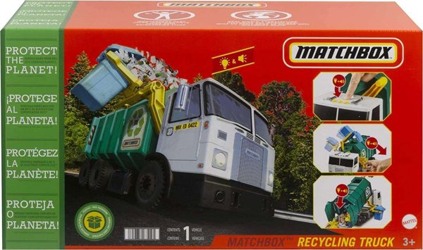 Kosz na smieci Mattel Matchbox duza smieciarka do recyklingu swiatlo/dzwiek kosz na smieci