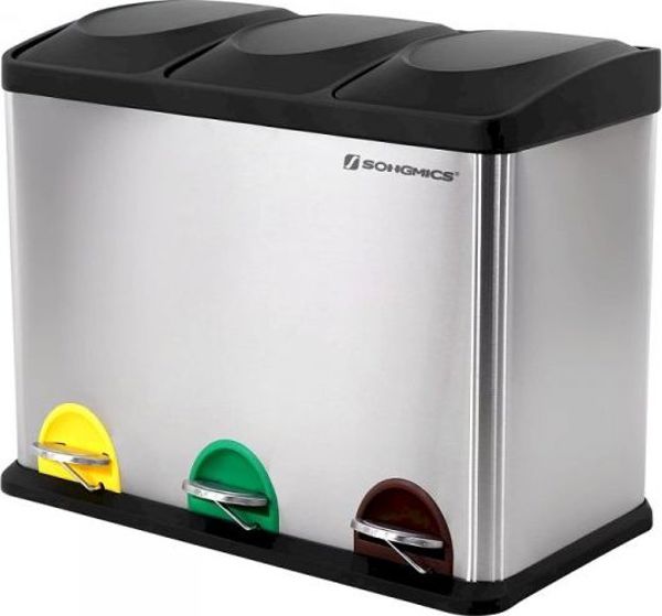 Κάδος απορριμμάτων Songmics Τριπλός κάδος απορριμμάτων 45l δοχείο διαχωρισμού 3 θαλάμων 3x15l 8703398 6955880353255
