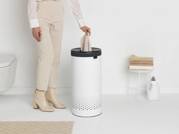 Brabantia Καλάθι Ρούχων με Κάλυμμα, Στρογγυλό, 35L, Λευκό (304866)
