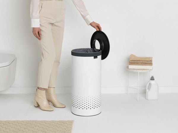 Brabantia Καλάθι Ρούχων με Κάλυμμα, Στρογγυλό, 35L, Λευκό (304866)