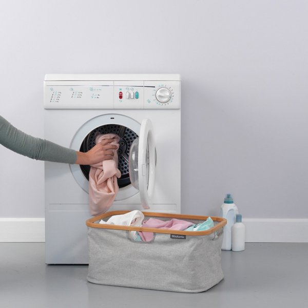 Brabantia Καλάθι Απλύτων Αναδιπλούμενο 40L, Γκρι, 54x36x26.5cm με Μπαμπού Στεφάνη