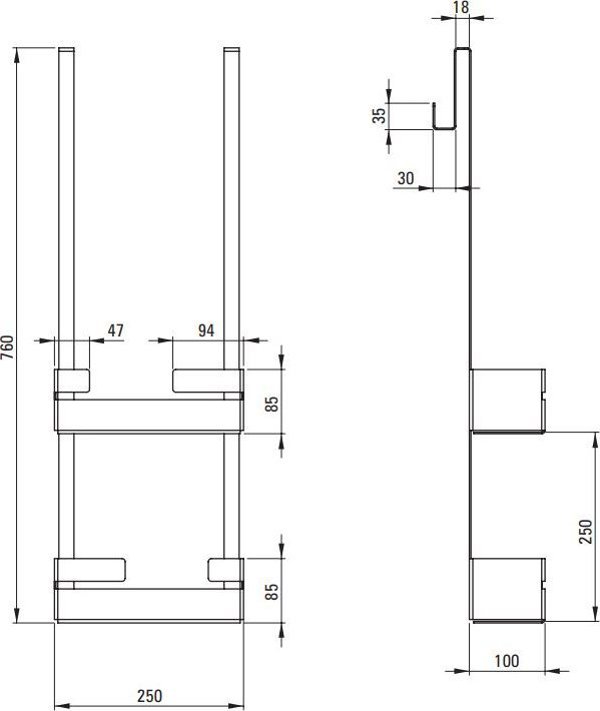 Deante Mokko Ορθογώνιο Καλάθι Ντους Μαύρο (ADM N54K) - Κρεμαστό Ράφι για Καμπίνα Μπάνιου