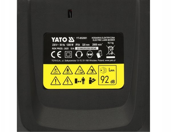 Ηλεκτρικό Χλοοκοπτικό Yato 1200W με Πλάτος Κοπής 320mm