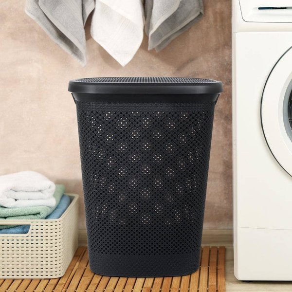 Bathroom Solutions Καλάθι Για Άπλυτα Με Καπάκι, 60 Λίτρα, Μαύρο