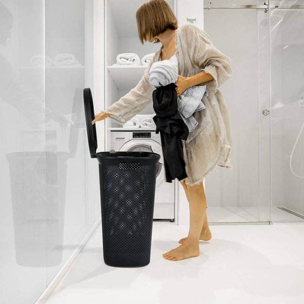 Bathroom Solutions Καλάθι Για Άπλυτα Με Καπάκι, 60 Λίτρα, Μαύρο