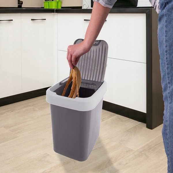 Amer Box Κάδος Απορριμμάτων Orion 12L με Ανακλινόμενο Καπάκι, Γκρι Πλαστικό